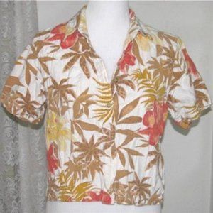 Ladies TAN MAISE CORAL on ECRU Linen & Cotton SHIRT Size Large Dressbarn